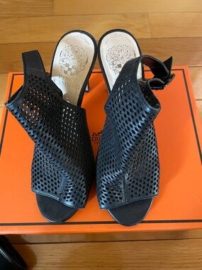 Vince Camuto Black Perforated Leather Slingback Mules